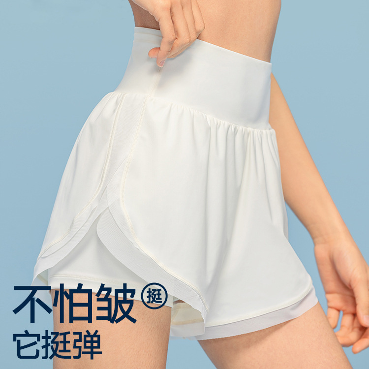 Fake Two-piece Sports Shorts Women's High Waist Anti-walking Running Training Fitness Marathon Shorts Thin Yoga Suit for Summer