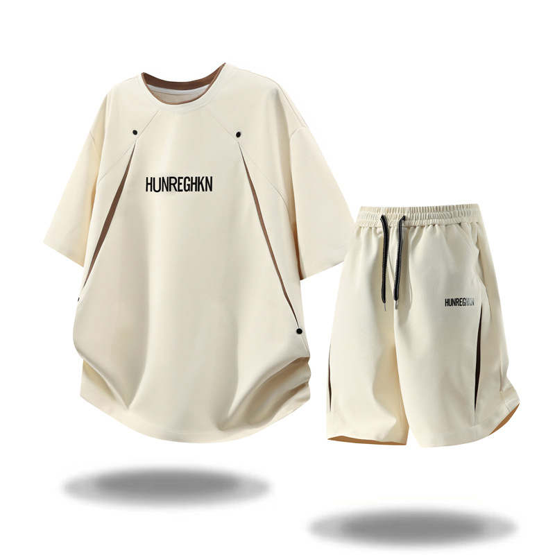 Summer Sports Suit for Men, Running Quick-Drying Clothing, Ice Silk Short-Sleeved Loose Training Clothing, Running Fitness Men's Two-Piece Set