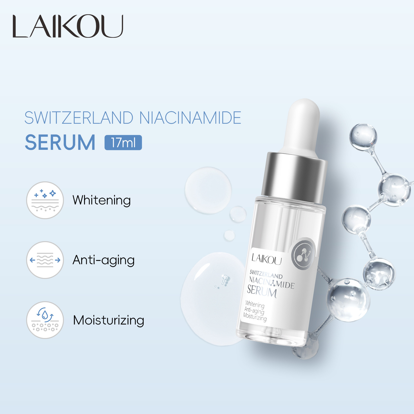LAIKOU Swiss Nicotinamide Essence 17ml Sodium Hyaluronate Moisturizing and Hydrating Cross-border Factory Supply