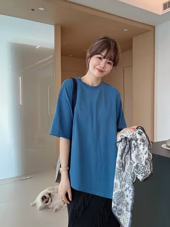 2026 Summer Style T-Shirt Short-Sleeved Women's Irregular Side Slit Pullover Loose Casual College Style Skin-Friendly T-Shirt New Style