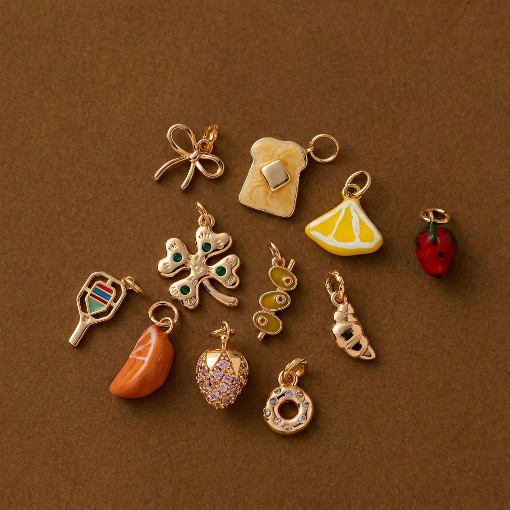 European and American Cross-Border Fashion Trendy New Four-Leaf Clover Orange Croissant DIY Pendant Copper Plated with 18K Color-Preserving Coating