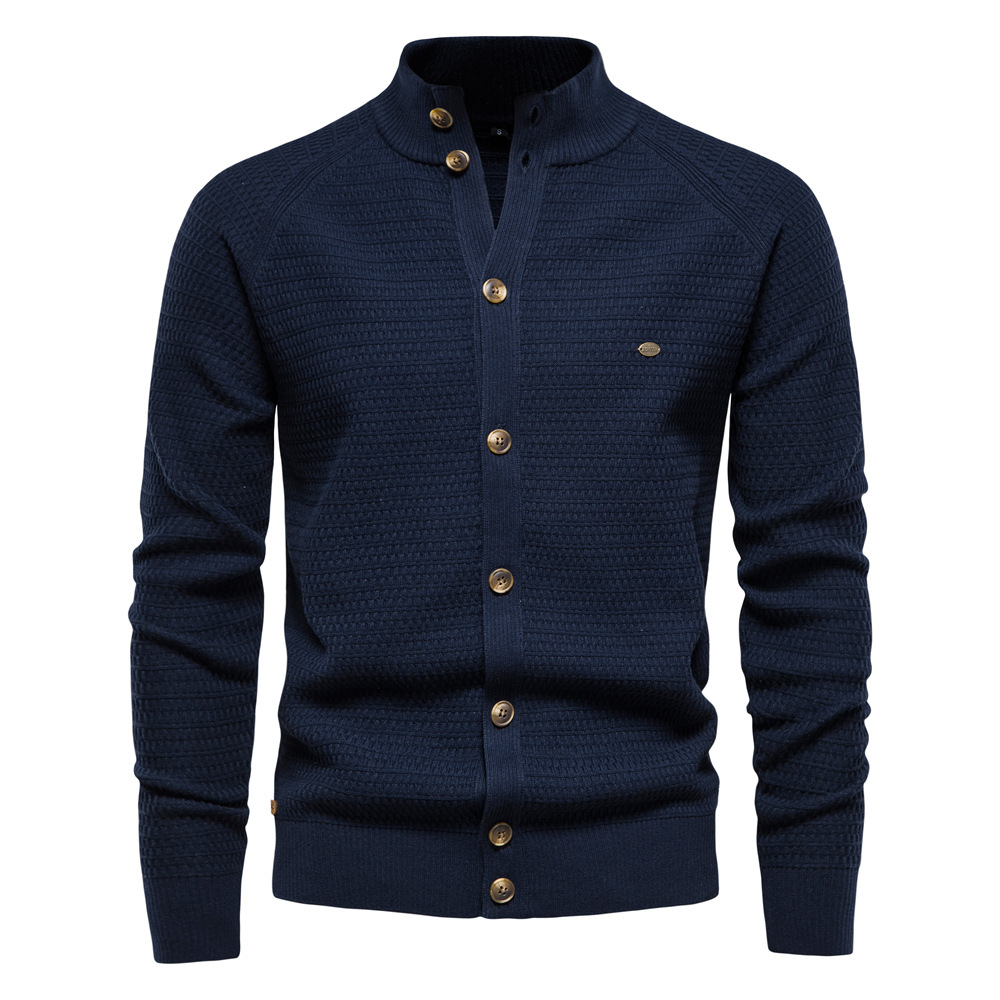 Autumn and Winter New European and American Cross-border Trend Solid Color Cardigan Men's Sweater Business high quality All-match Sweater Knitted Sweater