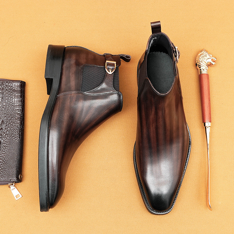 2026 British Chelsea Boots for Men, Genuine Leather, Fleece-Lined, Retro Business Formal High-Top Leather Boots, Winter Trendy Men's Boots