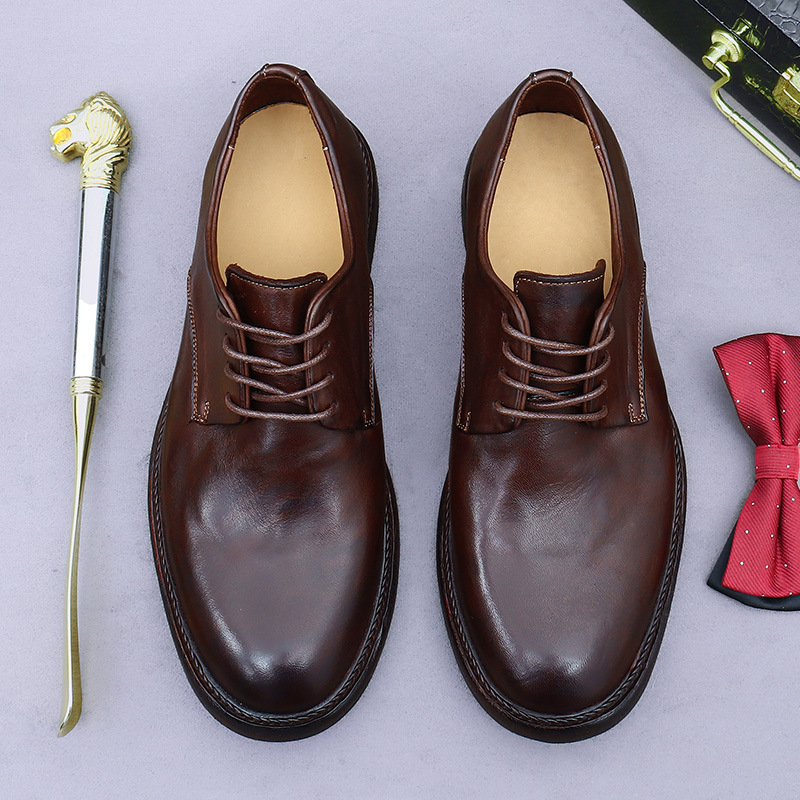 Goodyear Rare Genuine Leather Horsehide Men's Business Leather Shoes, Large-Toe Shoes with Leather Soles, British Derby Shoes for Men, Formal Wear