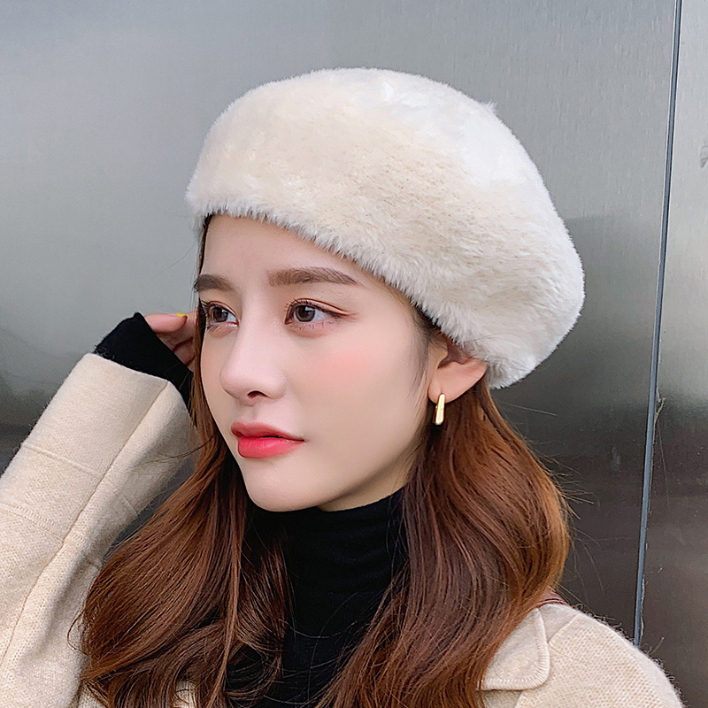 Autumn and Winter New Fashion Women's Faux Mink Fur Beret Casual Travel Warm Artist Hat Artistic Pumpkin Hat