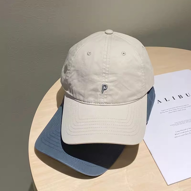 Hat men's and women's spring and summer SMALL LETTER P soft top baseball cap wide brim big head circumference peaked cap couple casual fashion