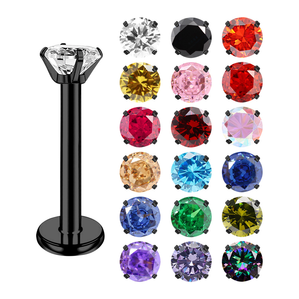 European and American Cross-Border Stainless Steel Aaa Zircon Round Nose Nail Lip Nail Simple Versatile Niche Piercing Jewelry Wholesale