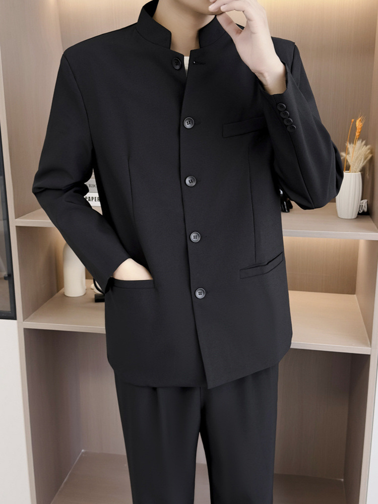 New Style Men's Zhongshan Suit, Large Size Trendy Youth Handsome Chinese Stand-Collar Wedding Tang Suit Slim-Fit Blazer