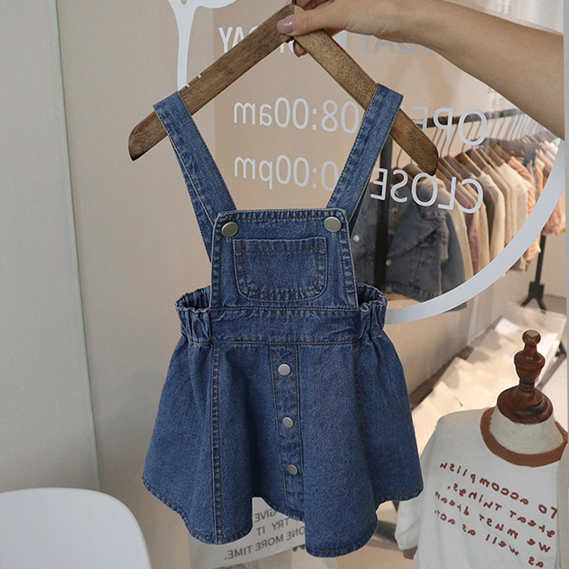 Summer Girls' dress Baby Stylish Children's Personalized Trendy Brand Korean Style Fashionable Internet Celebrant Princess Denim Strappy Dress