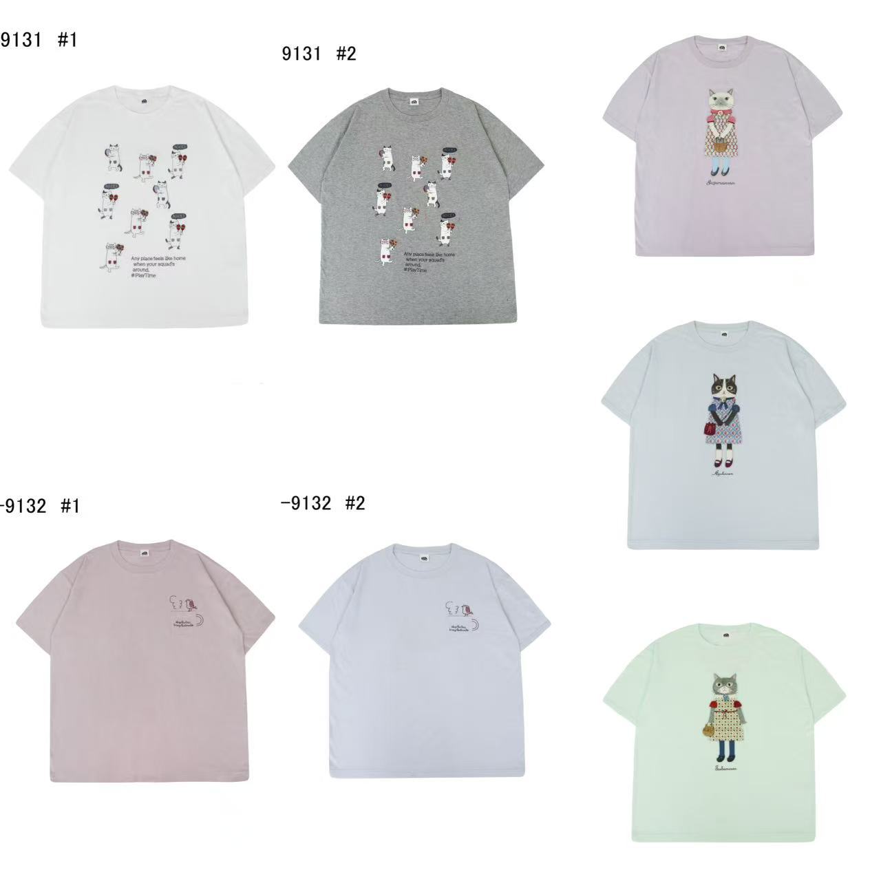 Japanese Kusuguru Genuine Embroidered Cat Cotton T-Shirt Round Neck Short Sleeve Casual Women's Cotton Cartoon 52725