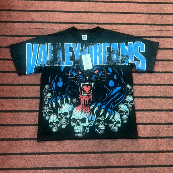 In-Stock Vale American Street Fashion Brand Skull Washed Vintage Short-Sleeve T-Shirt Unisex Loose Casual Trendy