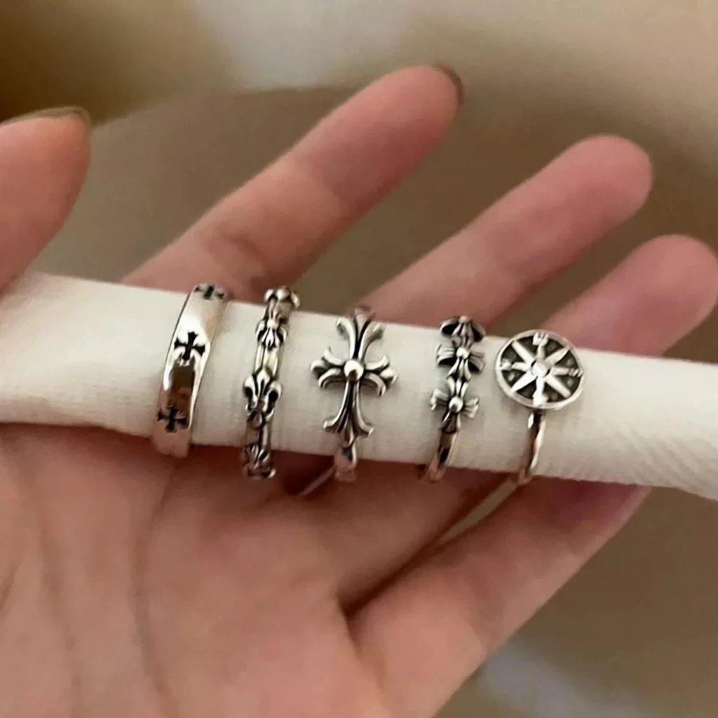 暗黑做旧十字架开口戒指女欧美风小众设计指环简约时尚个性食指戒 Foto QC de WEIDIAN na Qualit.ly