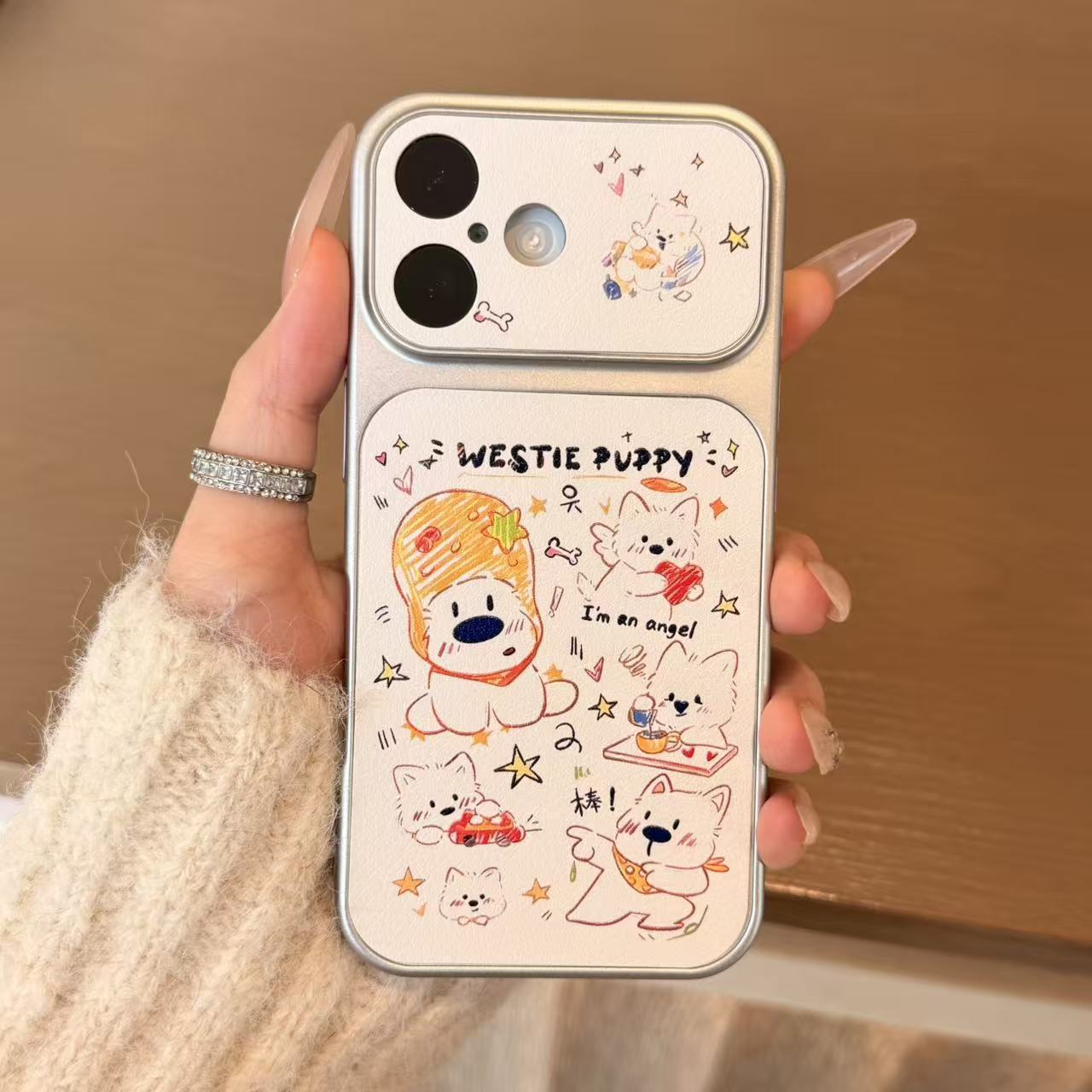 Funny Puppy-Themed Case for Apple 17 Pro Max with Leather Texture and Large Window, Cute Soft Case for 16, 15 Pro, 14, 15, and 13 Pro