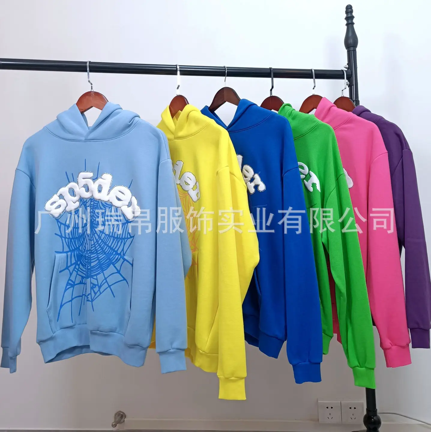 Cross-Border High-Quality Real-Shot European and American Trendy Brand 555555 Spider Web Hooded Spder Sweatshirt
