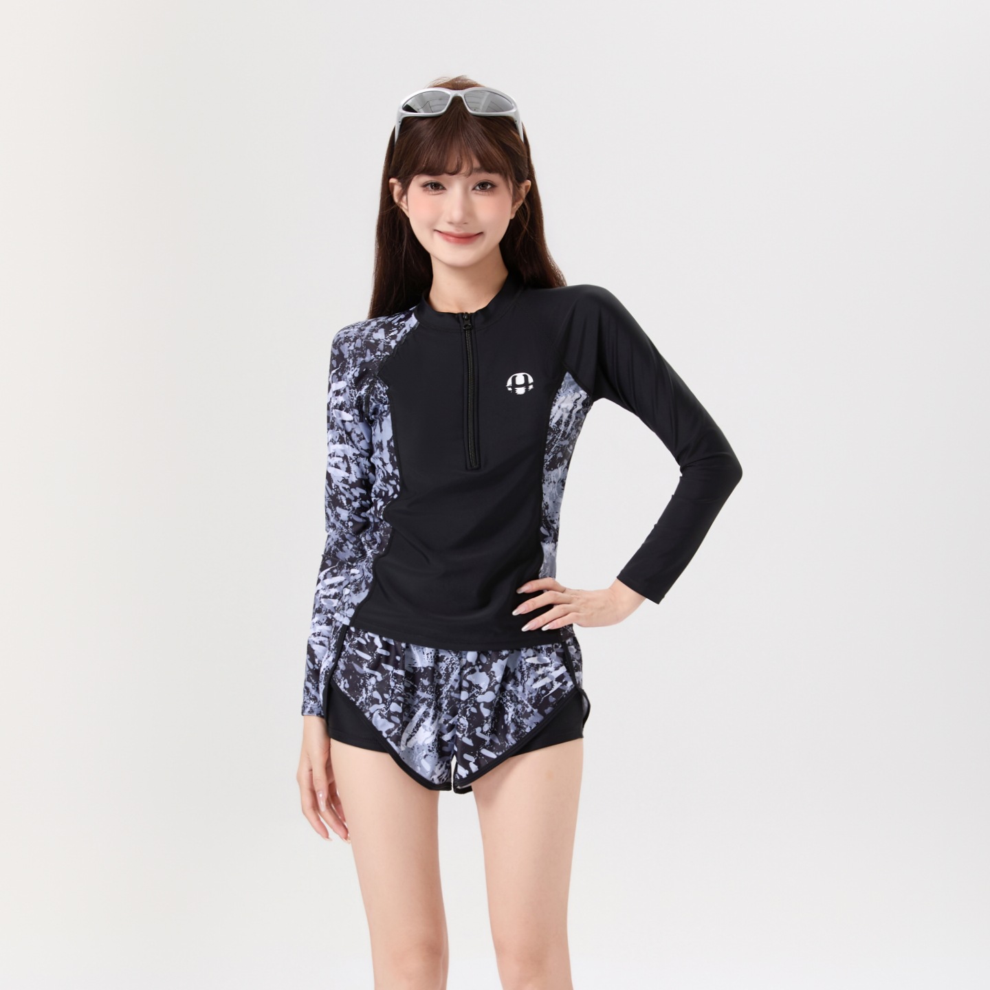 Personalized High-End Color-Blocking Printed Short-Sleeve Diving Suit, Hot Spring 2026 New Korean Style Sports Two-Piece Swimwear