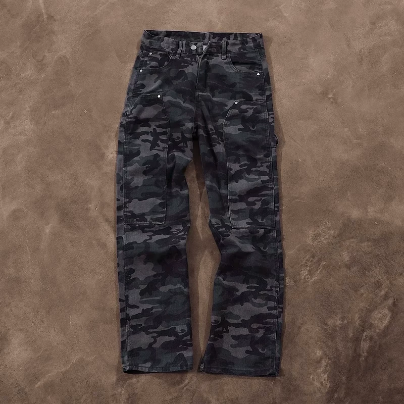 Make money for charity photography! Camouflage work pants trendy brand American high street casual pants ins loose wide leg pants