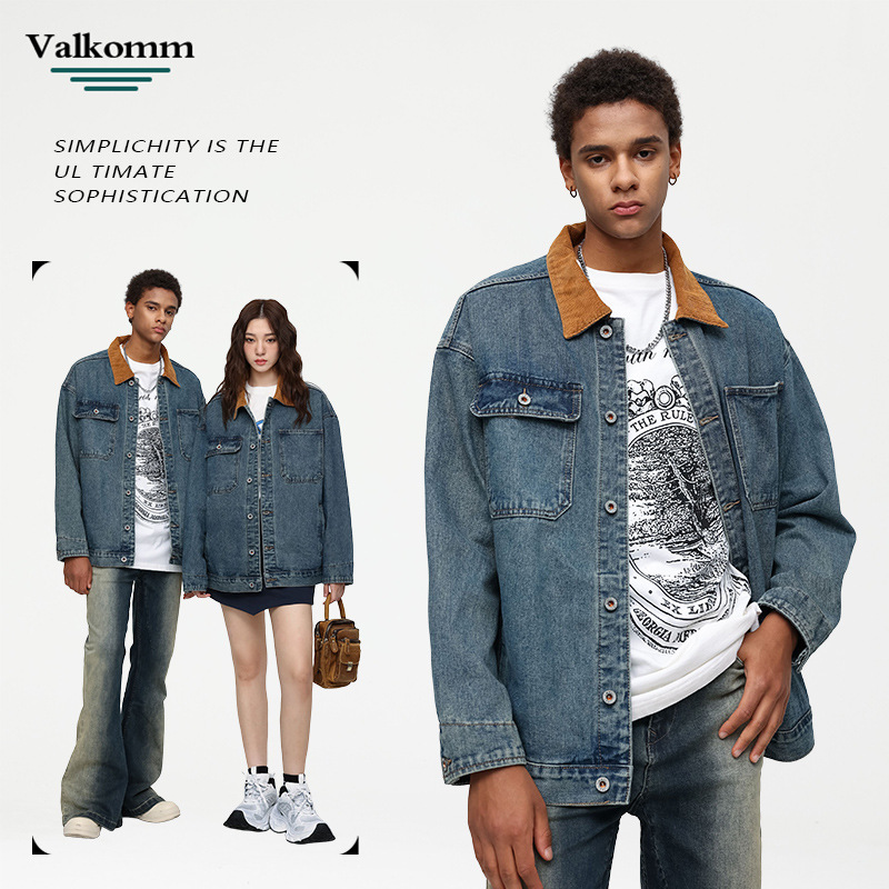 Laikemian Men's Spring and Autumn New American Style Retro Blue Turn-Down Collar Casual Loose High-End Denim Jacket for Men