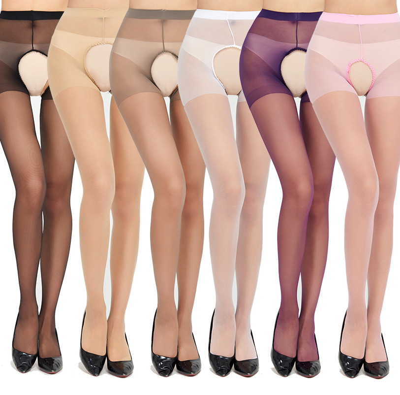 Sexy lingerie women's transparent sexy temptation open crotch carved empty two open one-piece black stockings free off pantyhose foreign trade