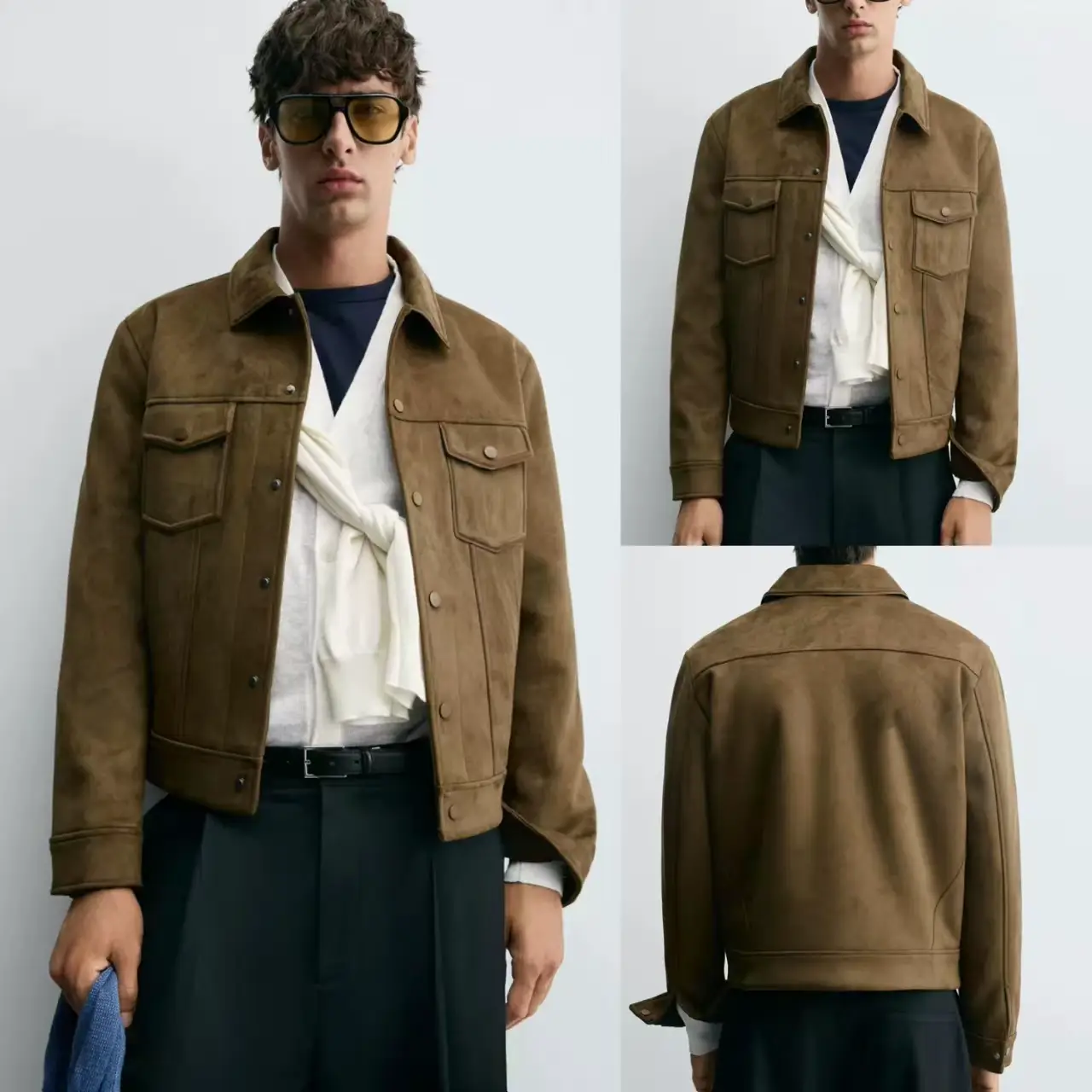 2025 Autum New Men's Clothing Short Suede Leather Effect silm Straight-leg jacket Outwear 8281288 704