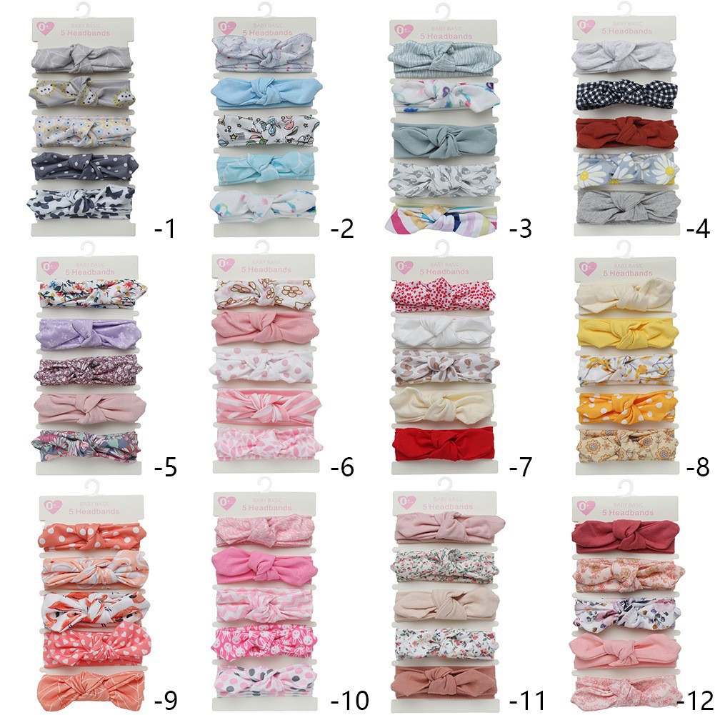 Cross Border Children's Hair Accessories Hair Flower Baby Bow Hair Band Baby Cute Rabbit Ears Elastic Headband Five Pieces suit