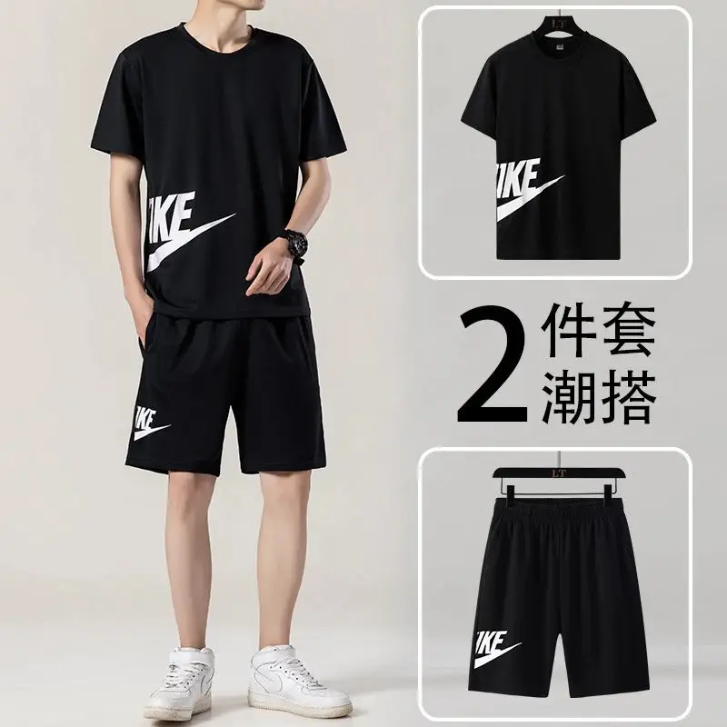 夏季短袖t恤薄款健身速干服男休闲运动套装宽松型短裤两件套跑步