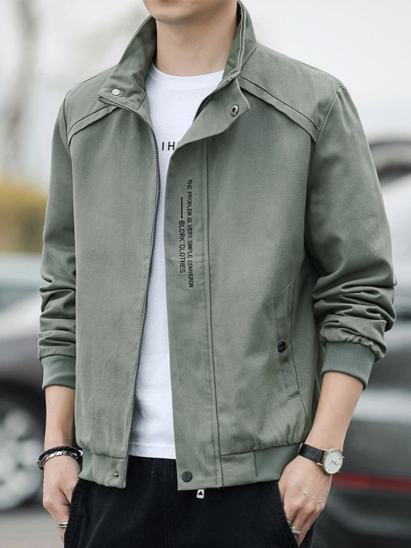 Spring and Autumn Men's Cotton Washed Jacket Casual Outerwear Autumn and Winter Stand Collar Coat Workwear Embroidered Men's Top