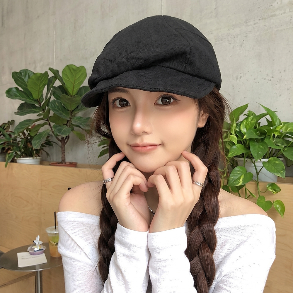 Japanese-Style Niche Retro Cotton and Linen Pleated Cloud Beret for Women, Spring and Autumn Face-Slimming Newsboy Cap, Octagonal Painter Hat