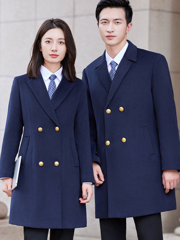 College Style Double-breasted Woolen Coat Female Bank Teller Business Dress Sales Department Property Professional Work Clothes