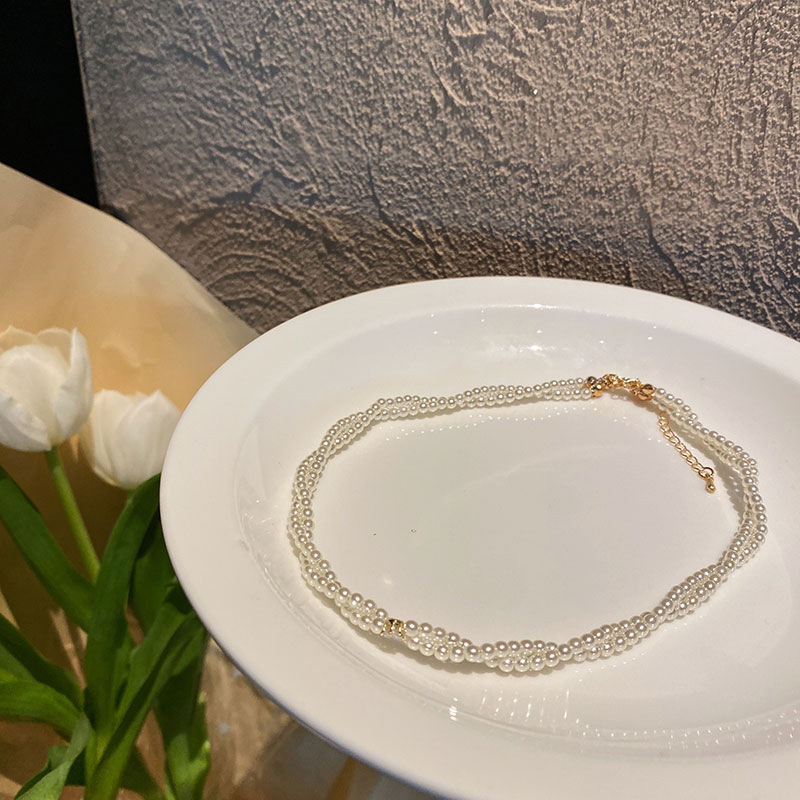 Korean-style Niche Design Pearl Rhinestone Necklace Clavicle Chain Women's Light Luxury Stacked Belt Double-layer Woolen Chain Necklace Chain
