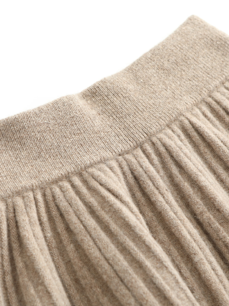 100 Pure Wool Skirt Women's Autumn and Winter High Waist Mid-Length Pleated Large Swing Skirt A- Shaped Cashmere Skirt Knitted Umbrella Skirt