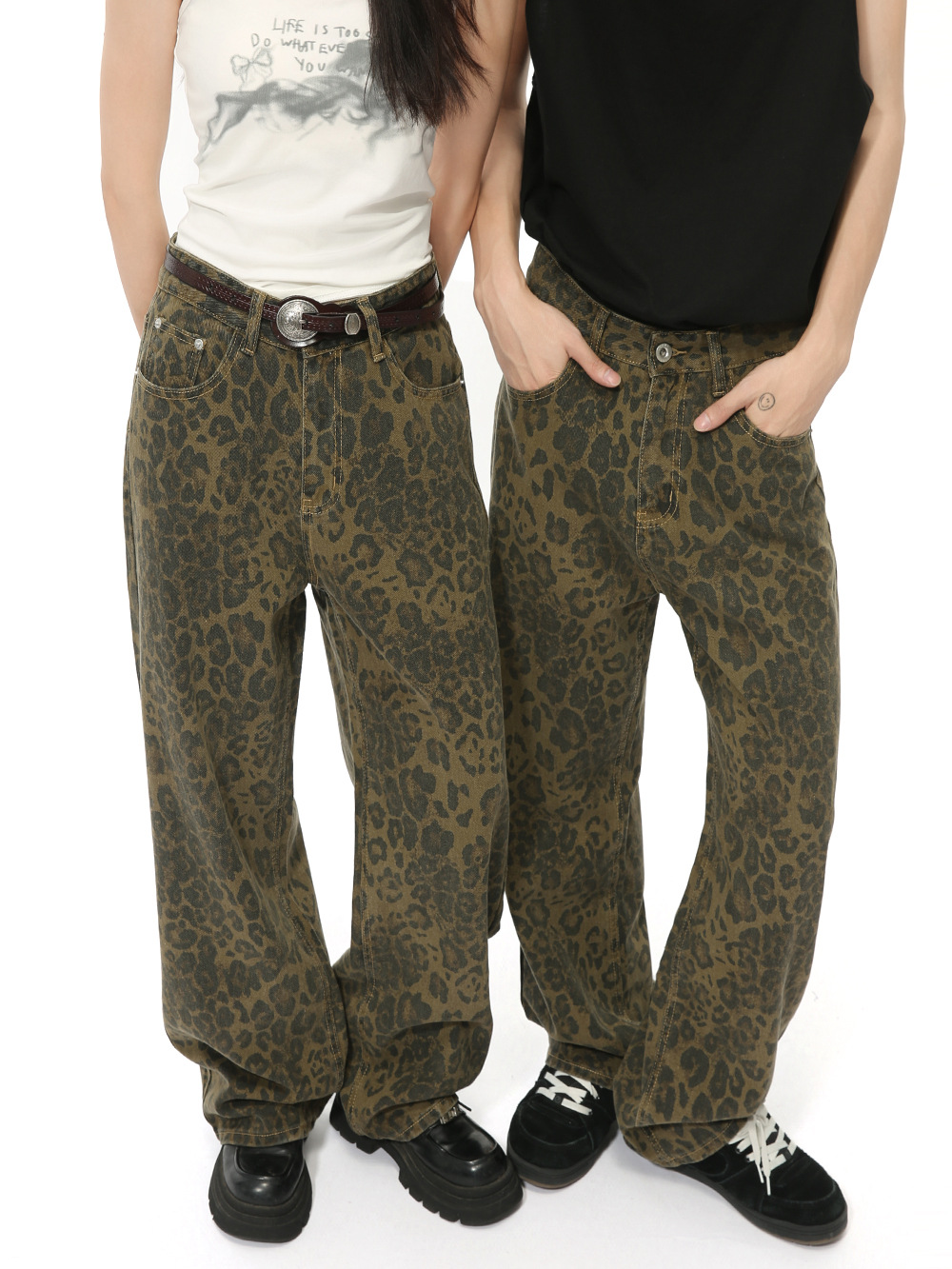MTLCLOTHES Men's Wear | Autumn New European and American Retro Leopard Print Hip Hop Street Style Straight Tube Loose Jeans