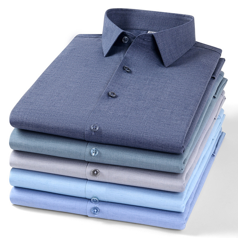 Spring and Autumn New Men's Modal Linen Solid Color Youth Men's Long Sleeve Shirt Business Casual Base Shirt Shirt