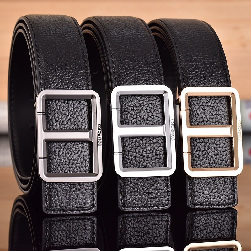 Men's Leather Belt Cowhide Young Tiktok Influencer Japanese Style Smooth Buckle Belt Genuine Leather Fashion Versatile Trouser Belt Cross-Border