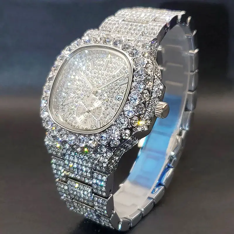 Men's white gold watch diamond chilled hip-hop party quartz watch men full of diamonds double dial watch Europe and the United States explosion models