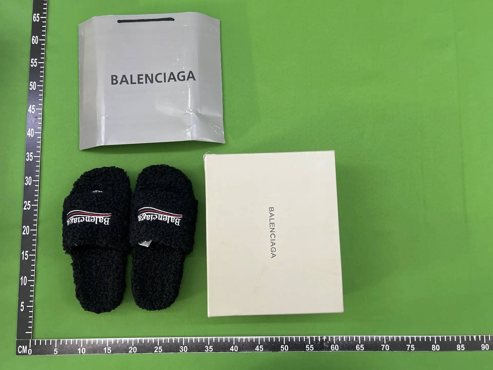 Balenciaga Logo Furry Slides Black