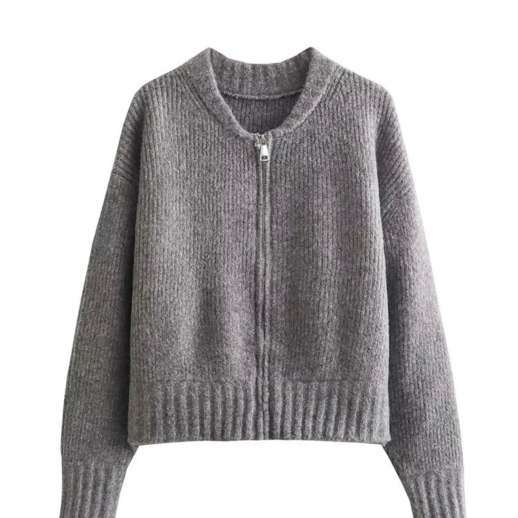 in stock cross-border AliExpress gray zipper sweater women 2024 autumn and winter leisure temperament commuter long sleeve knitted cardigan
