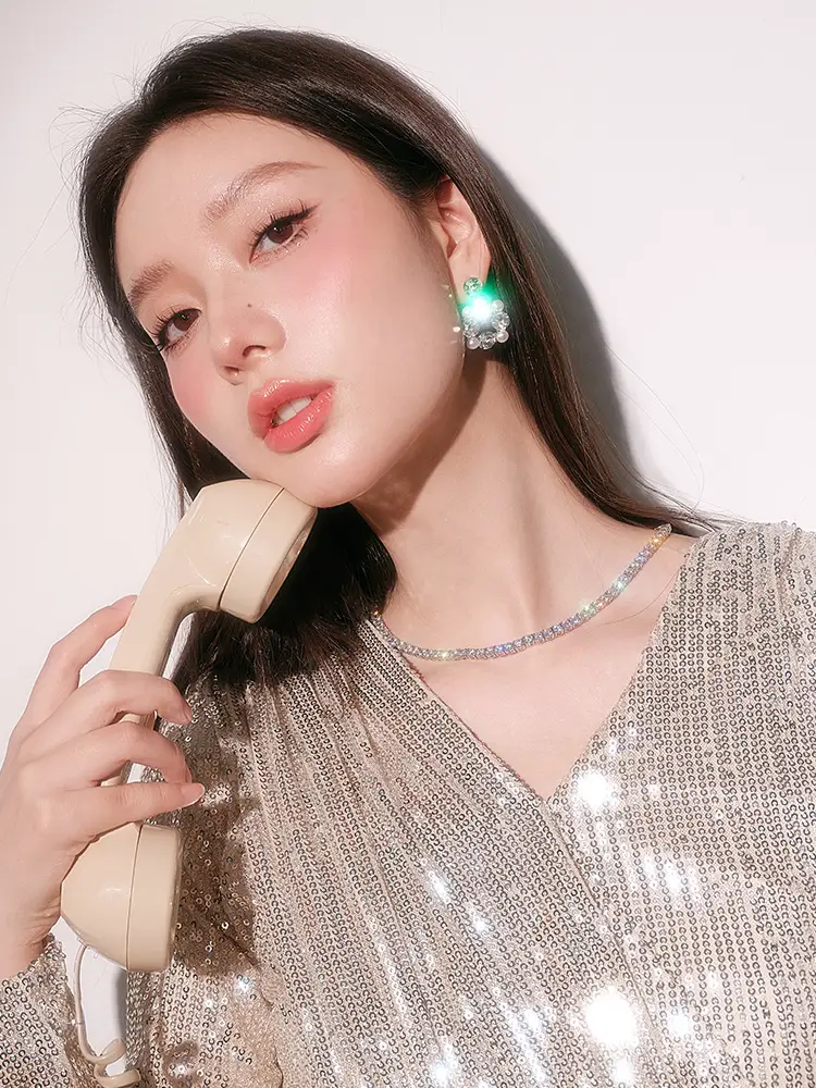 Abyb Full Diamond Necklace Women's Clavicle Chain Wish Come True Plain Chain Flash Diamond Necklace Jewelry Gift Wedding Jewelry Gown
