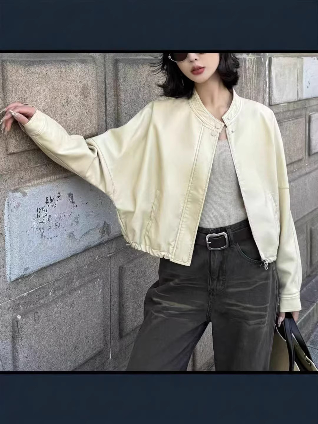 2026 Spring Women's Long-Sleeve Leather Jacket, Protein Leather Jacket, New Loose Casual Jacket, Lazy Style