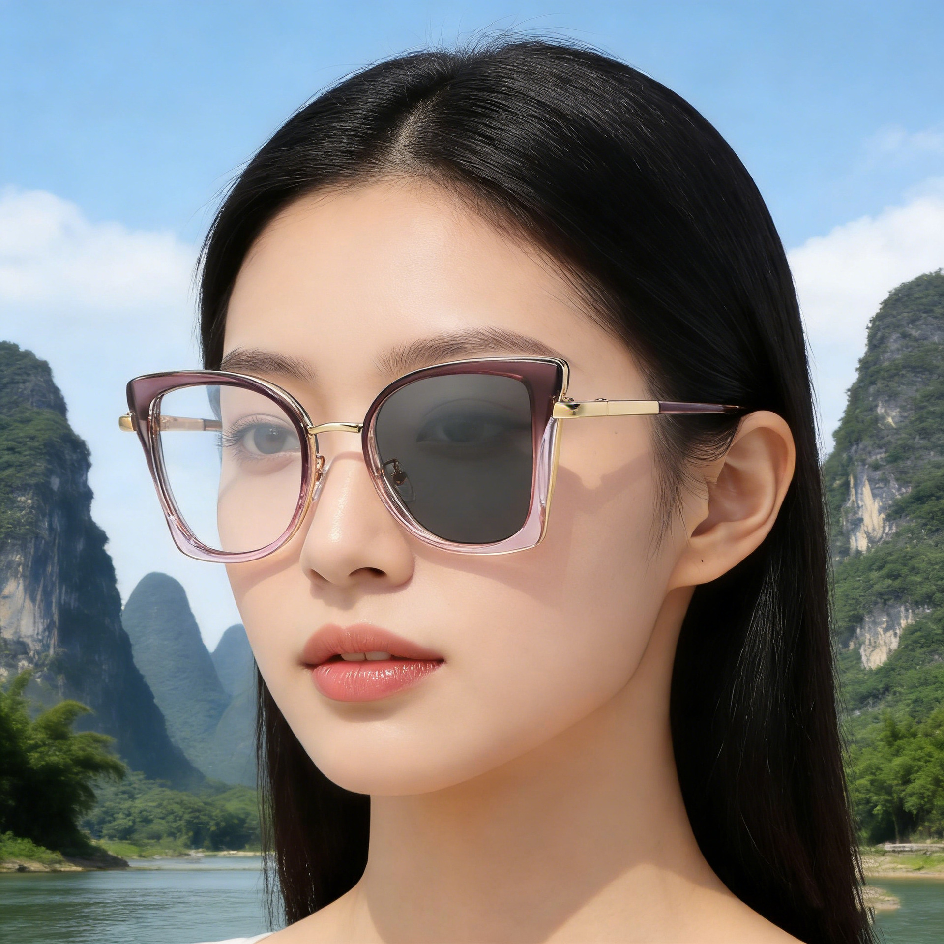 New Fashionable Color-Changing Sunglasses for Women, Stylish and Versatile, Outdoor Driving Sun Protection Sunglasses, Women's Cross-Border Glasses
