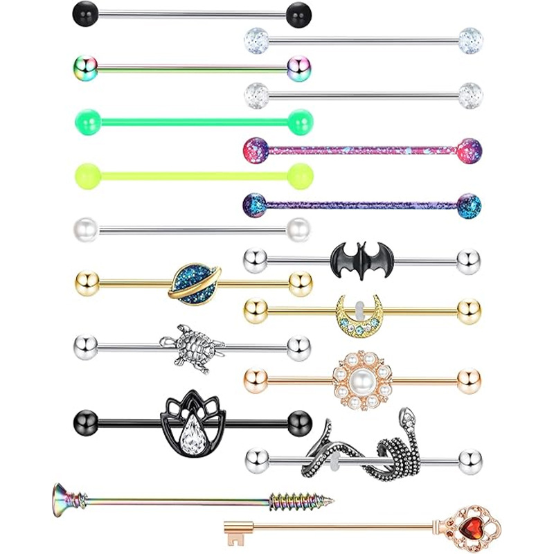 Stainless Steel Earrings Industrial Barbell Straight Rod European and American Popular Personalized Earrings Double Ear Hole Earrings Piercing Jewelry Wholesale