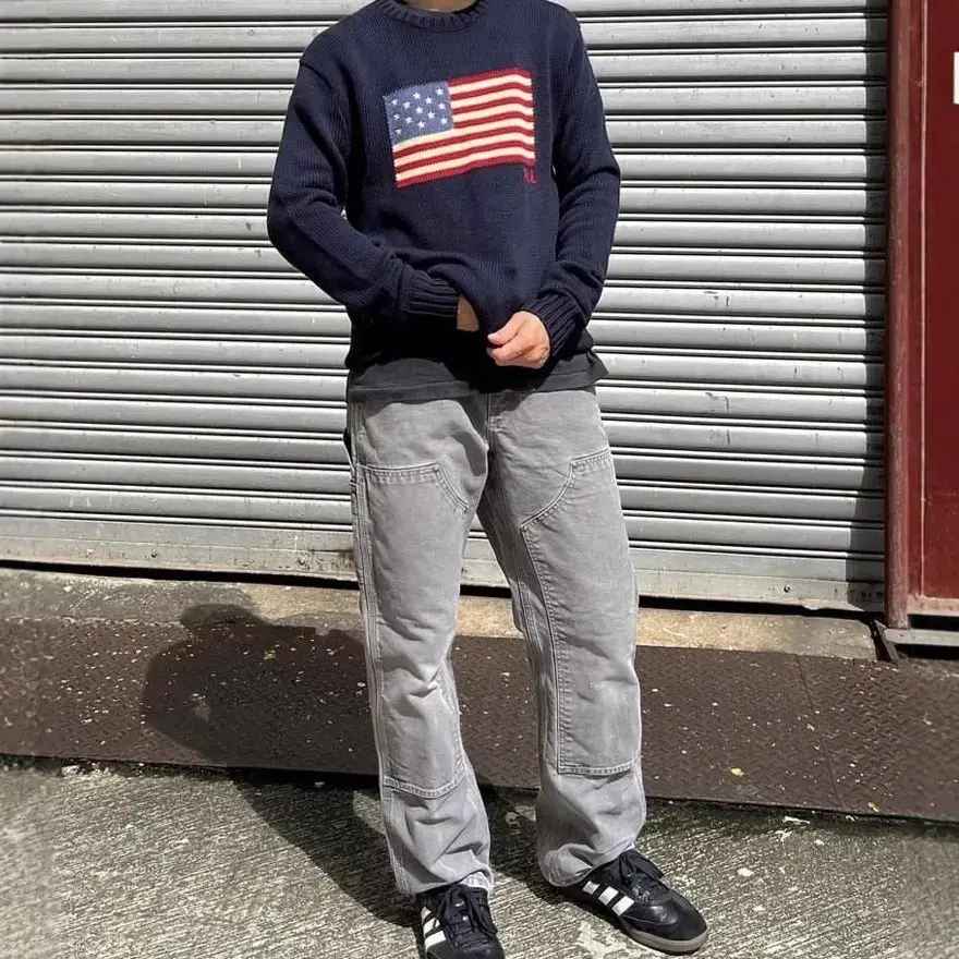 High-Quality Men's Version of 25 Autumn and Winter Pure Cotton Heavy Embroidery American Flag Knitwears Round Neck Long-Sleeved Knitwears