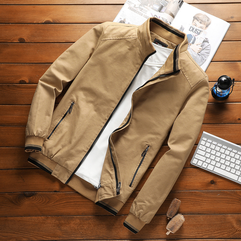 Cross-border TikTok Express Live Explosions Vertical Collar Jacket Men's Autumn Solid Color Waterproof Windproof Jacket Hong Kong Style Jacket