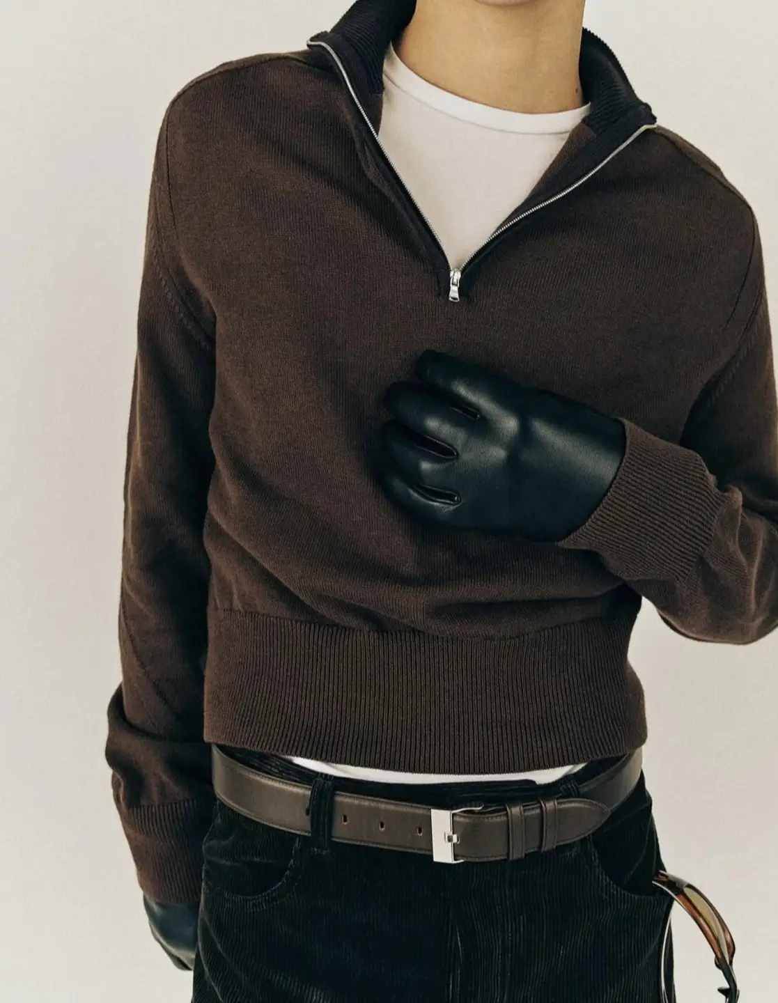 Vujade 009 Frank Structured Half-Zip Open-Chest Turtleneck Wool Blend Sweater, High-End Old Money Casual