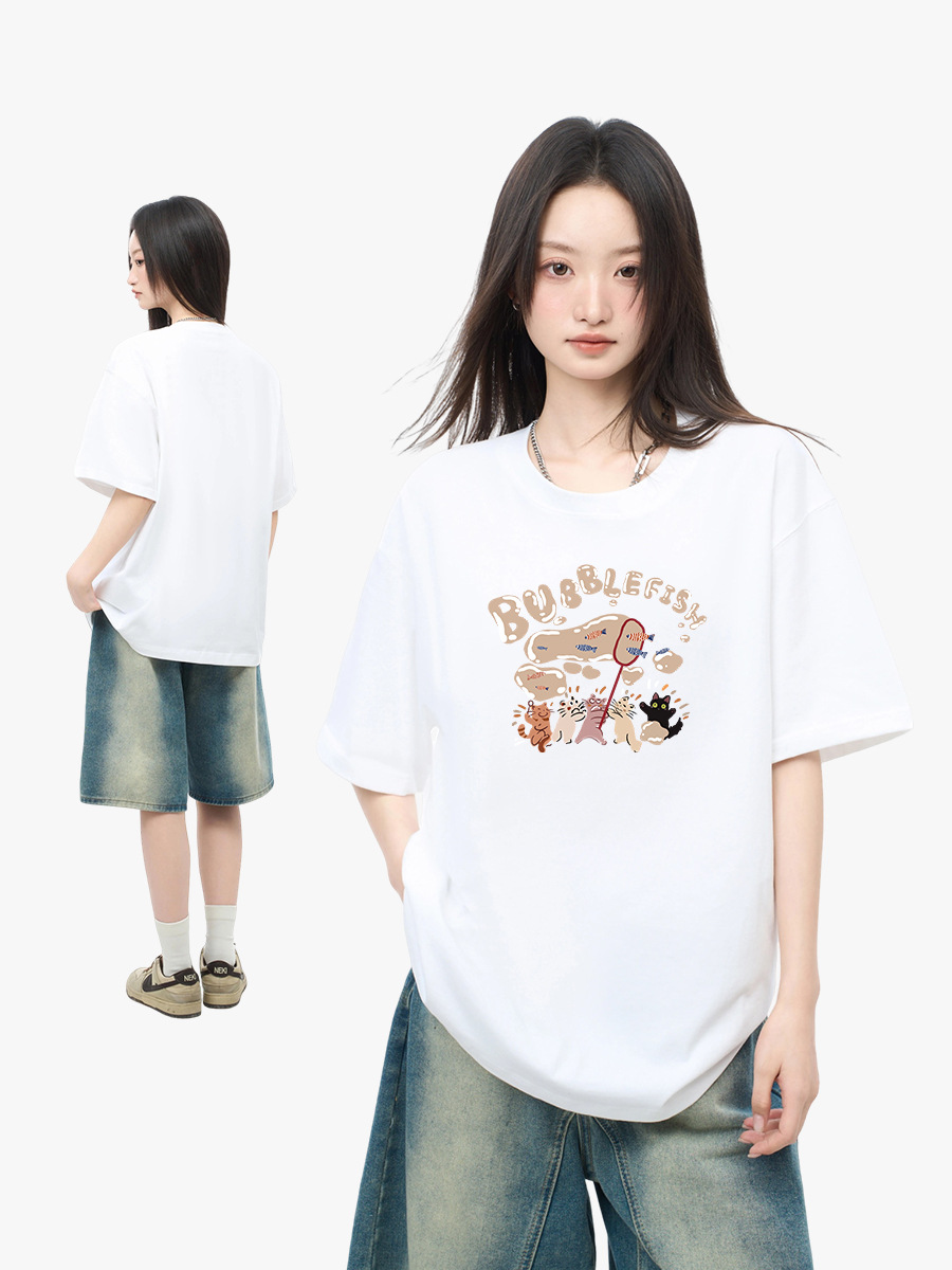 New Cute Printed Short-sleeved Women's Western Style Age-reducing Korean Style Design Sense Top Pure Cotton T-shirt Women's Loose Women's Summer Clothes