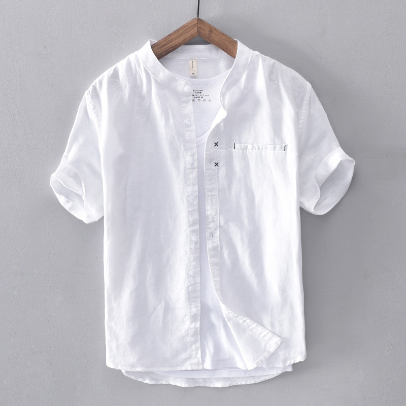 771 Hong Kong Wind Street tide Joker short shirt men's casual Oxford spinning collar short sleeve solid color shirt a generation of hair