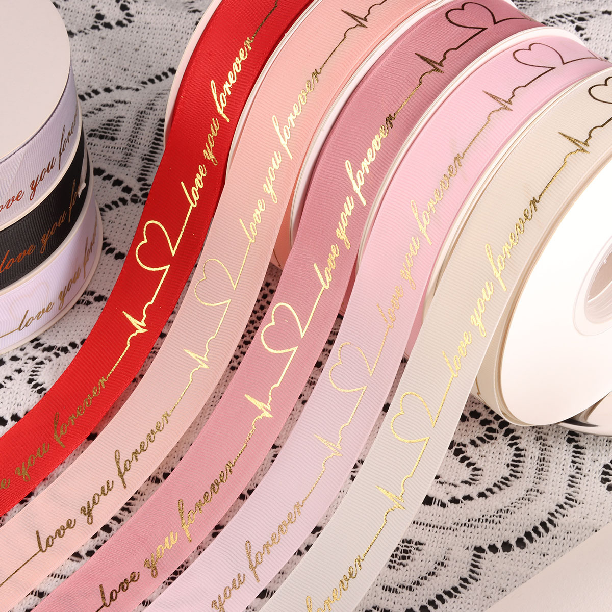 2.5cm Bronzing Rib Flower Packaging Ribbon Strap Birthday Cake Gift Box Flower Bundle Printed English Letters Ribbon
