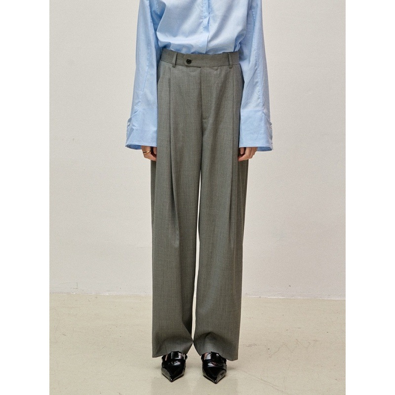 Longmei Pleated Waist Loose Wool Trousers for Women 2025 Early Autumn New Vkc Style Casual Straight Wide-Leg Pants