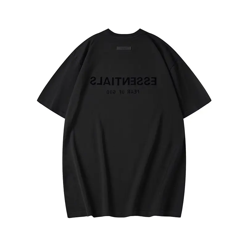 Cross-Border Essentials Multi-Line Front and Rear Letters Flocking High Street Men's and Women's Pure Cotton Short-Sleeved T-Shirt Fear of God