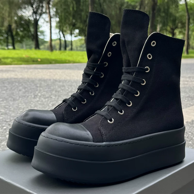 2024 ss RO FABLED canvas high top shoes for men, black thick soled high tide shoes, lace up women's shoes