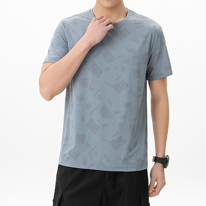 Ice Silk Short-Sleeved T-Shirt for Men 2026 New Summer Men's Sportswear Cool Quick-Drying Breathable Large Size Clothing